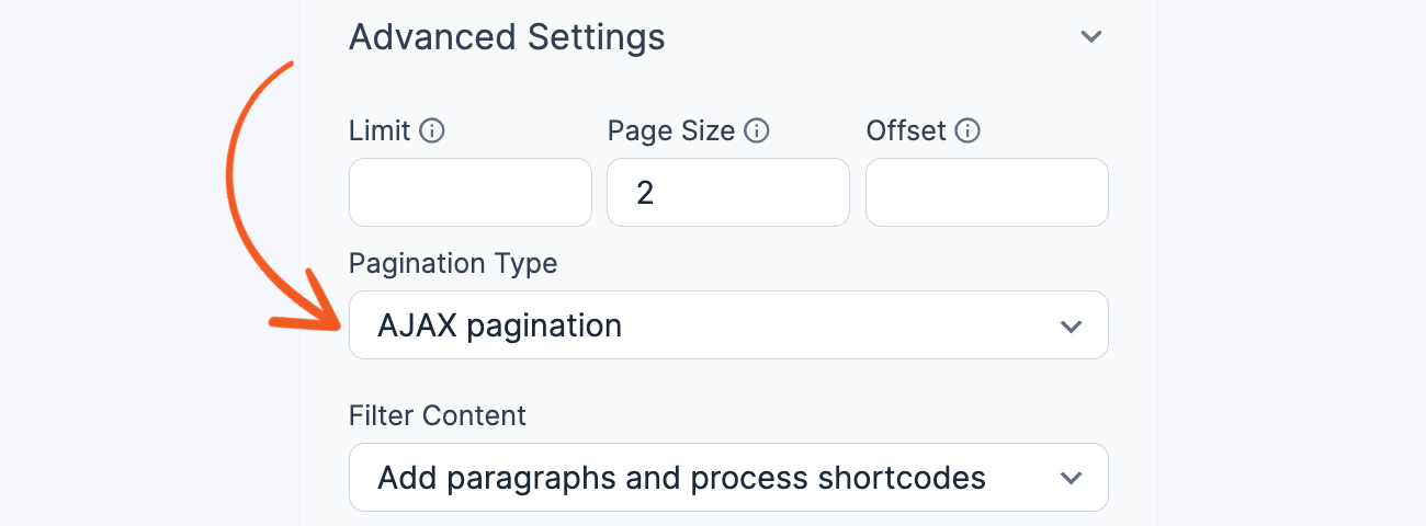 Visual View Settings - AJAX Pagination Settings Visual View Settings - AJAX Pagination Settings