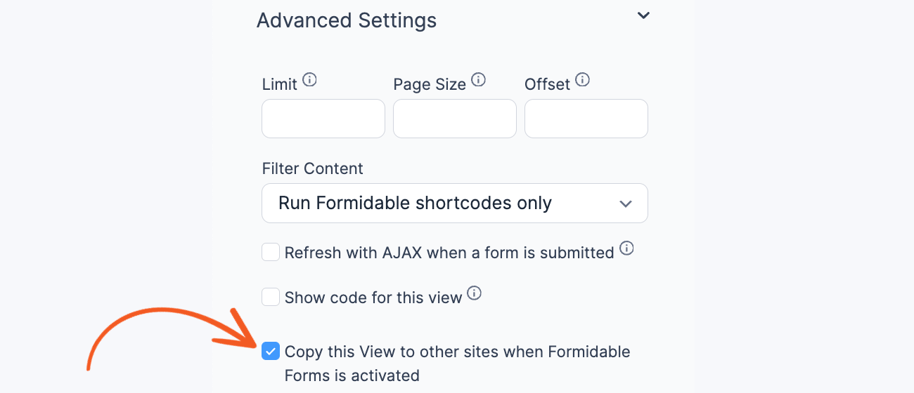 Copy this View to other sites in Advanced settings