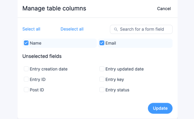 Visual Views Settings - Manage Table Columns