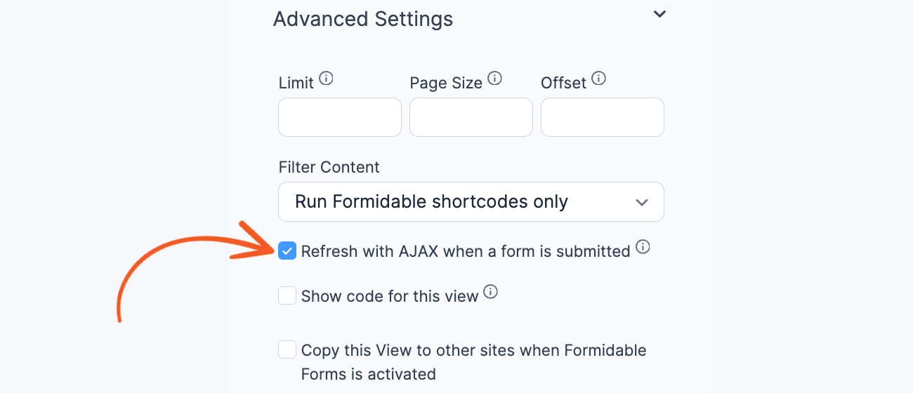 Refresh with AJAX when a form is submitted in View Advanced settings