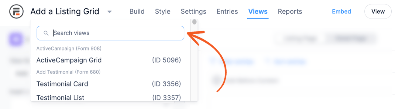 Visual Views Settings - Search Views