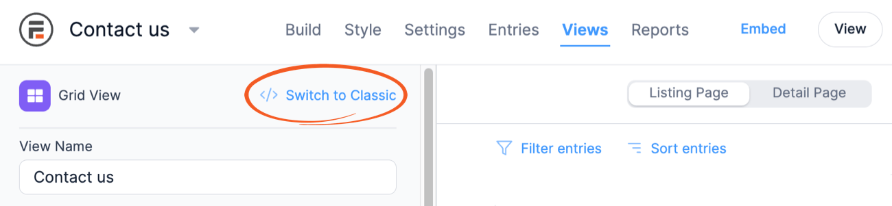 Visual Views Settings - Switch to Classic View