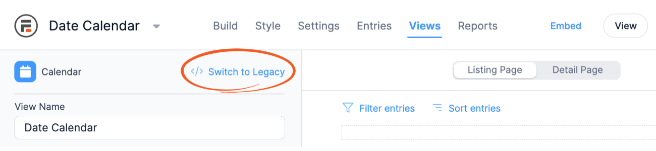 Visual Views Settings - Switch to Legacy View