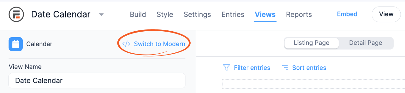 Visual Views Settings - Switch to Modern View