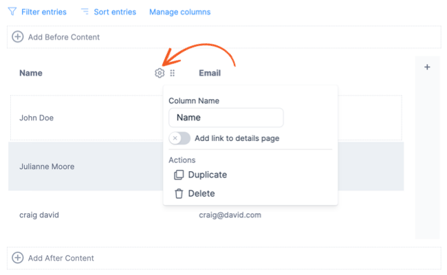 Visual Views Settings - Table Column Settings