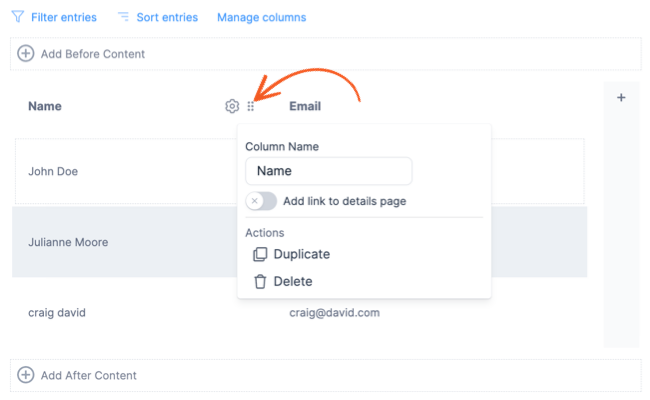 Visual Views Settings - Table Move Column