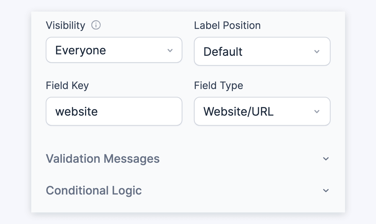 Website/URL field options - Visibility to Conditional Logic