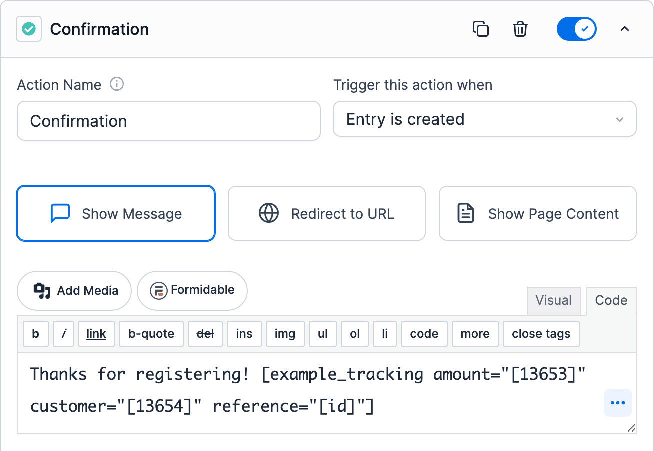 Where Shortcodes Work - Field shortcodes inside another plugin's shortcode in the confirmation message