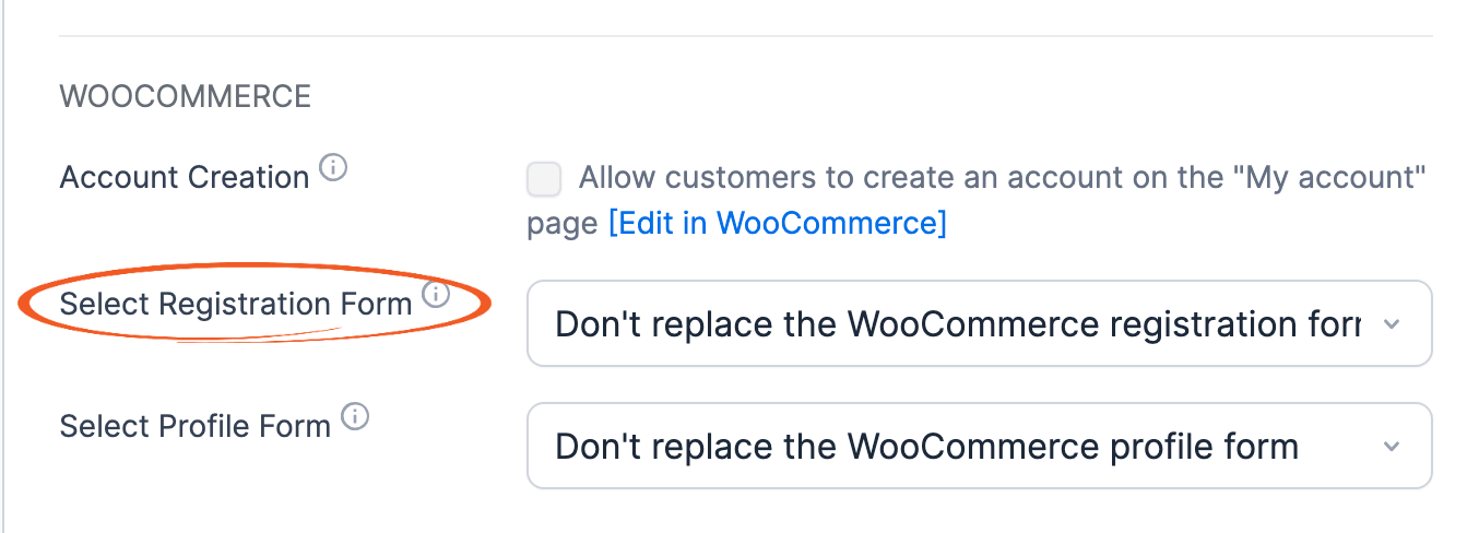 WooCommerce - Select Registration Form setting