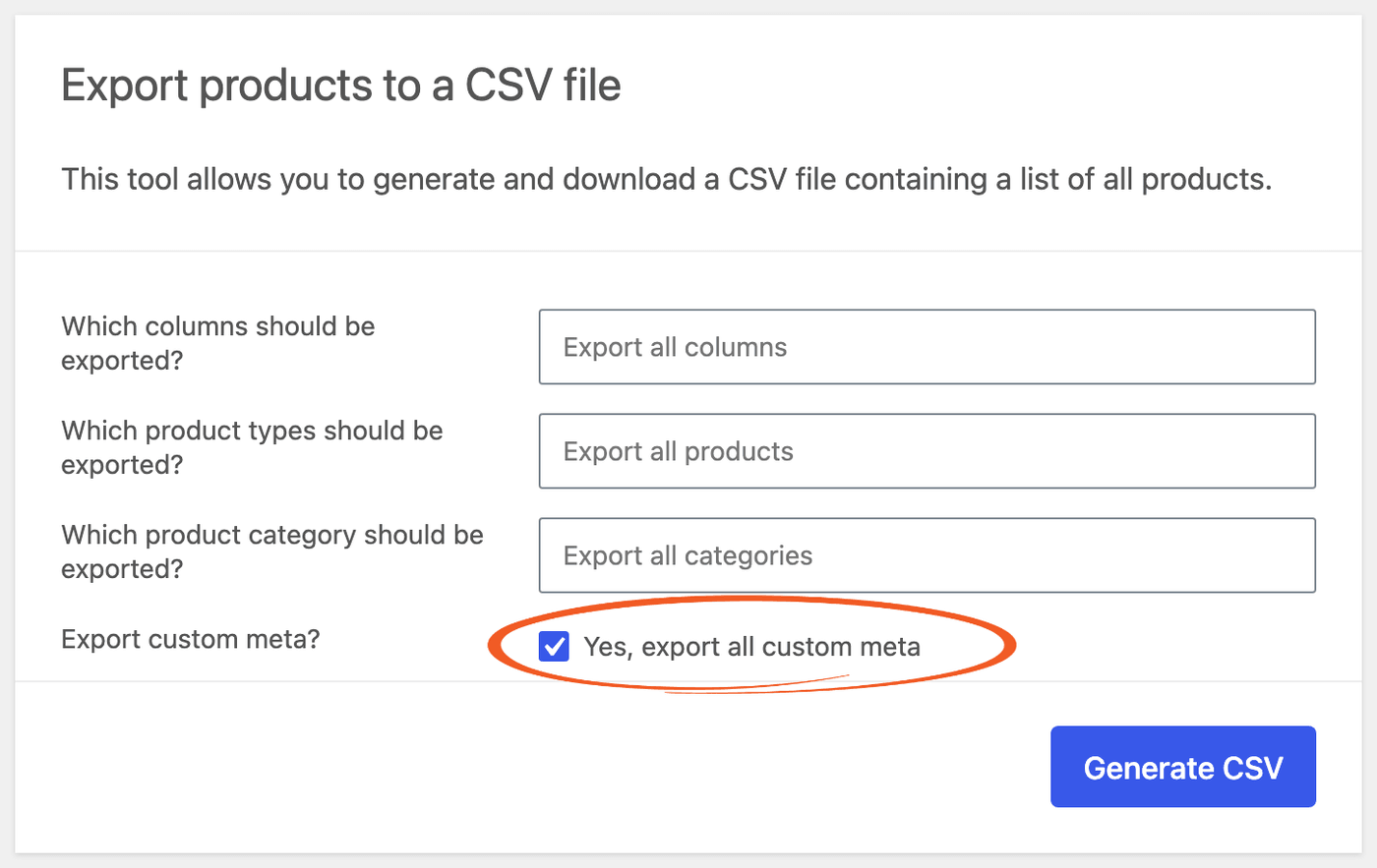 WooCommerce Forms - Export all custom meta WooCommerce Forms - Export all custom meta