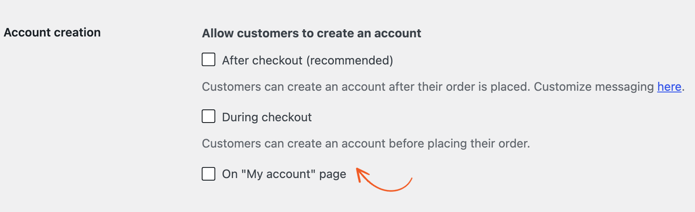 WooCommerce - Allow account creation on the My account page