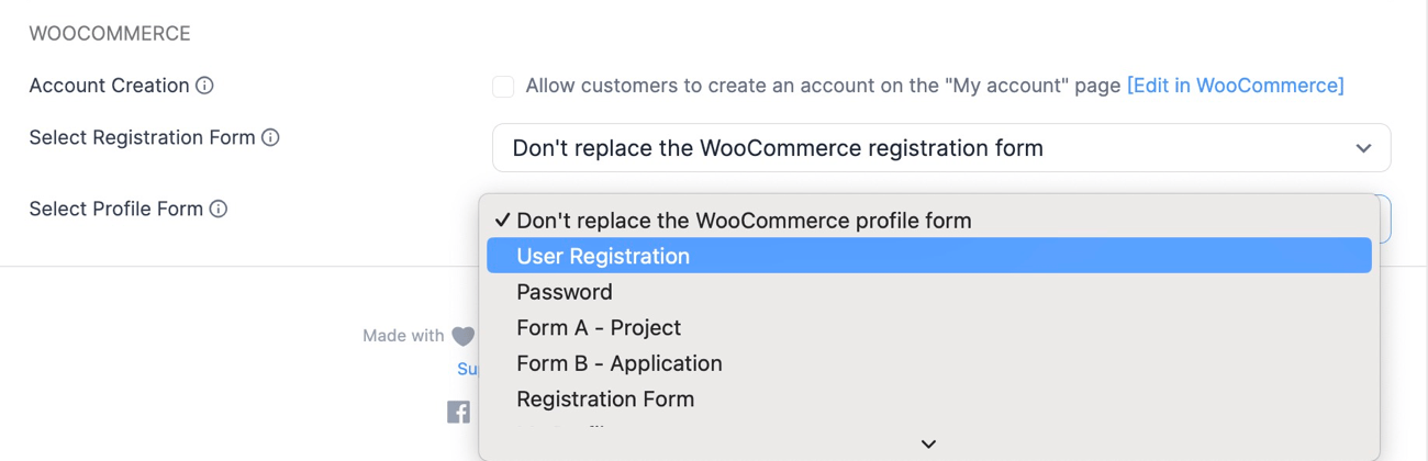 WooCommerce - Select Profile Form setting WooCommerce - Select Profile Form setting