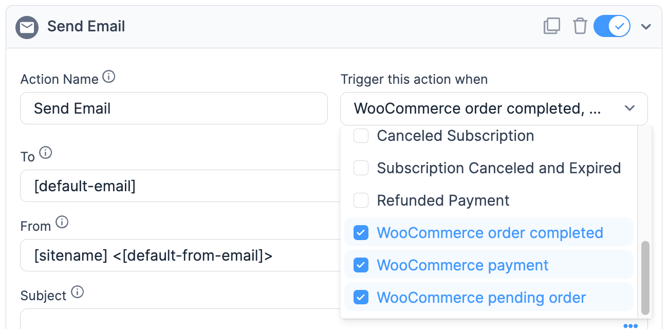 WooCommerce - Trigger actions after WooCommerce event WooCommerce - Trigger actions after WooCommerce event