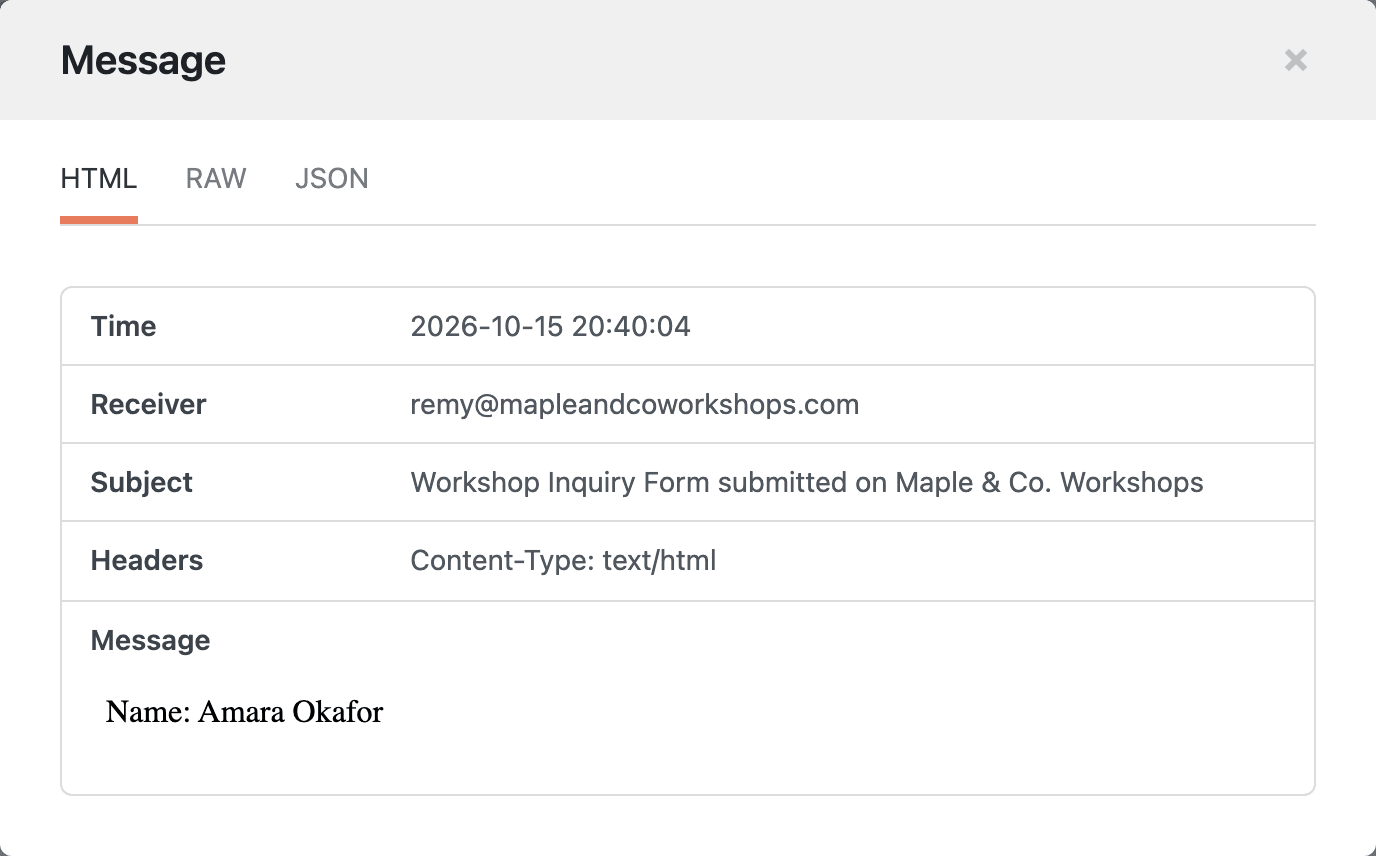 WP Mail Logging - Email details window WP Mail Logging - Email details window