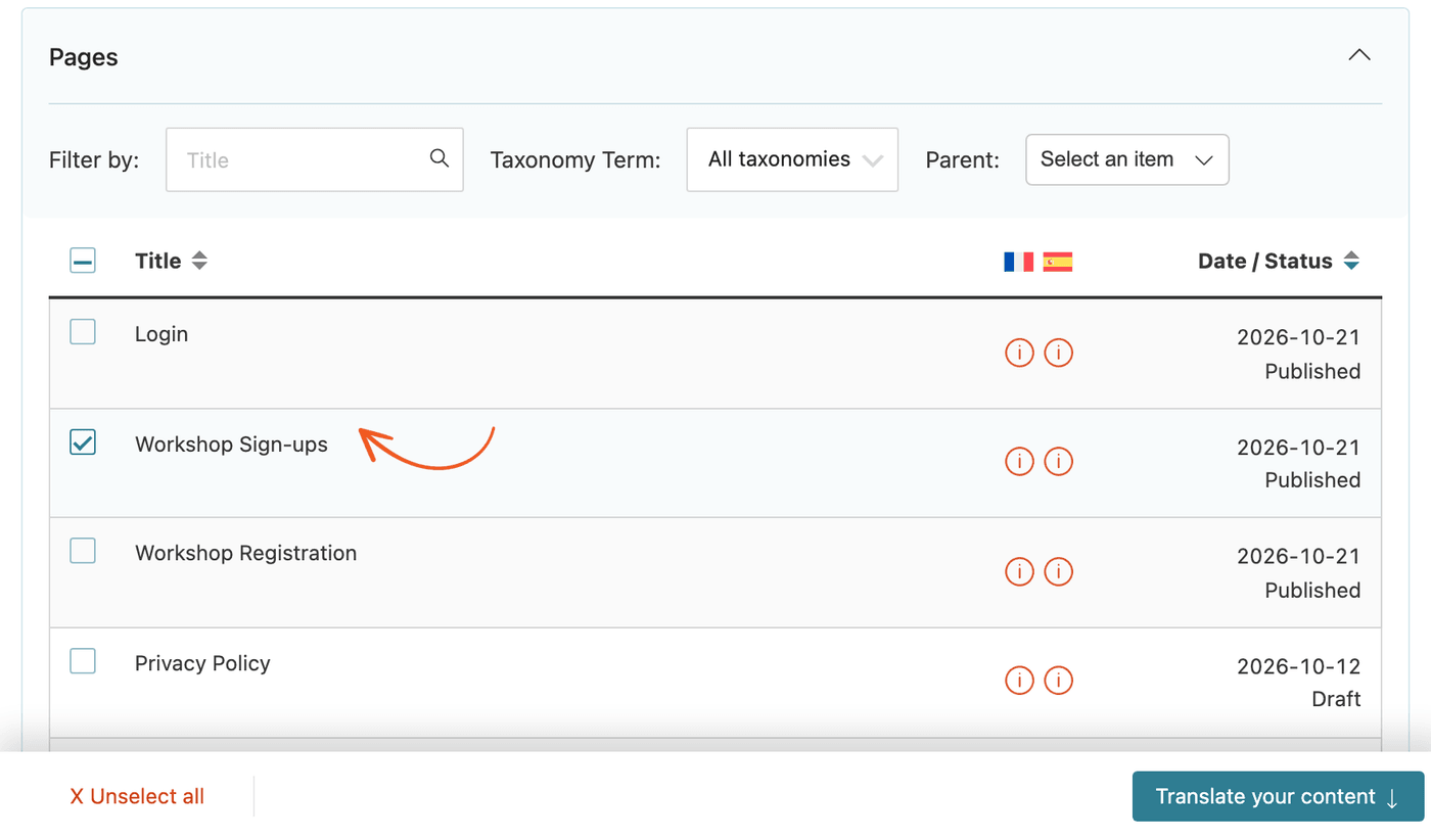 WPML Translations Dashboard tab with the page that holds the View selected WPML Translations Dashboard tab with the page that holds the View selected