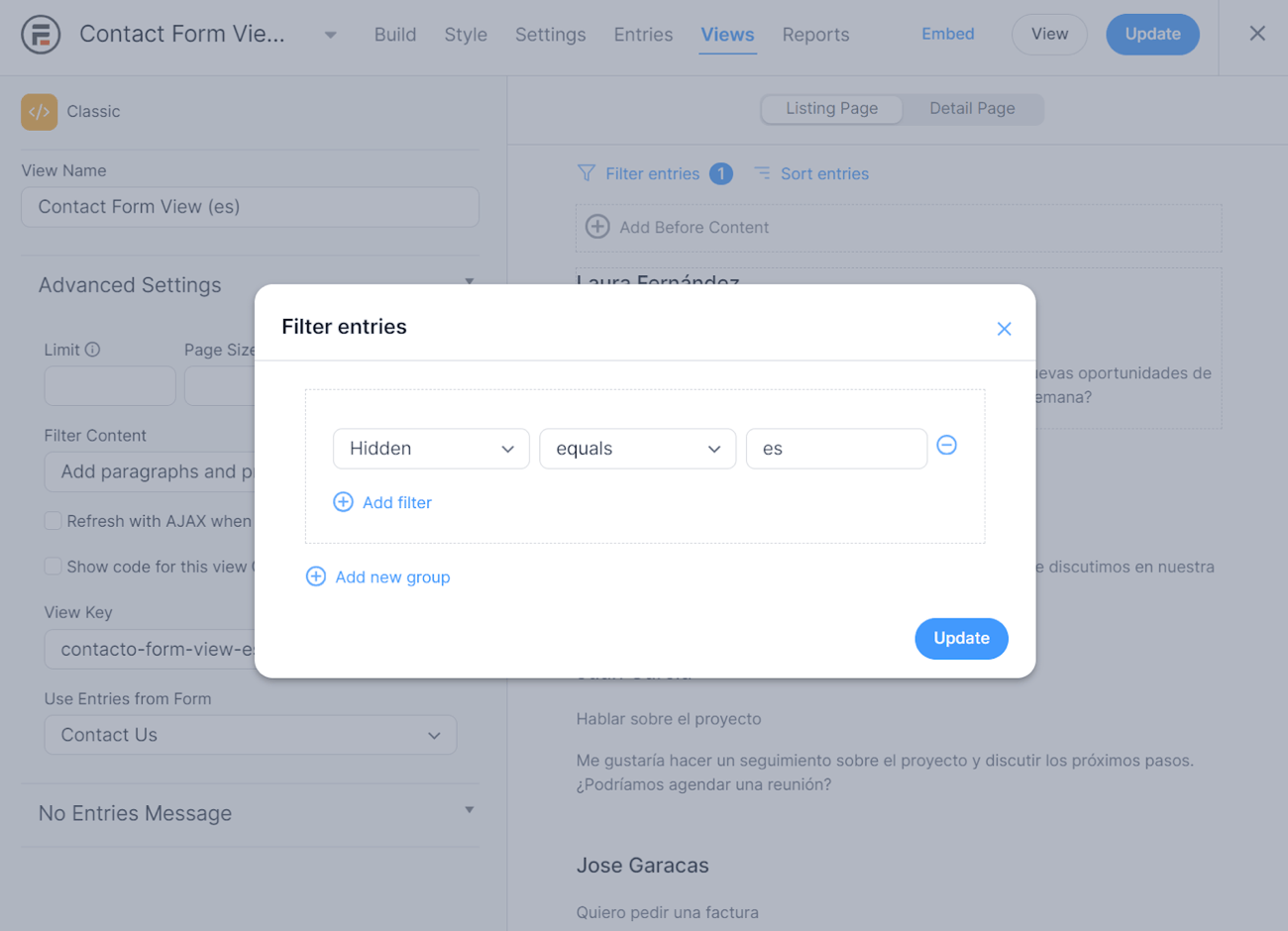 Add filter in Formidable View dashboard