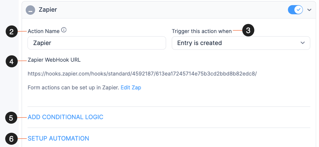 Zapier Form Action Settings