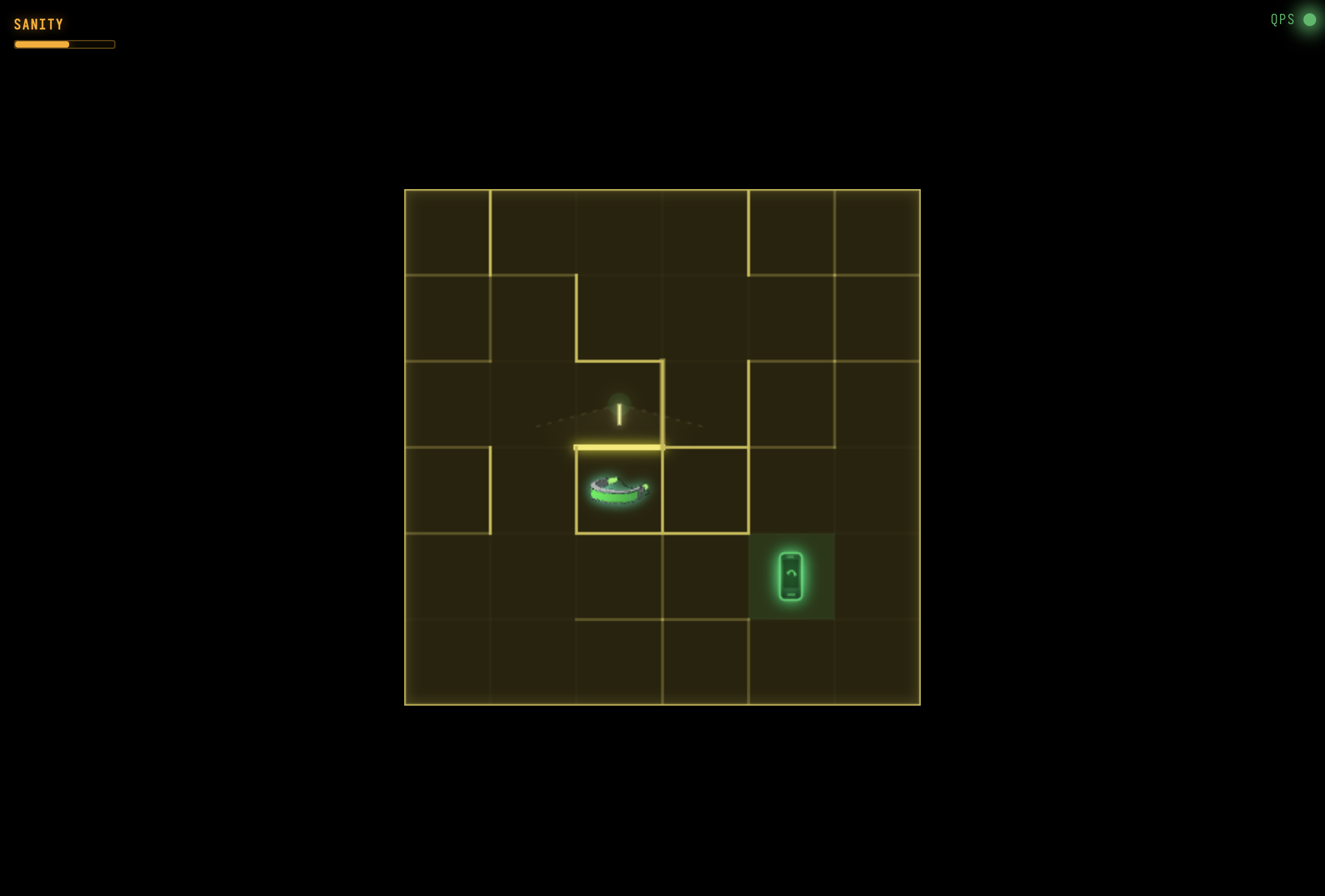 Top-down view of the 2D arcade mode of Quantum Backrooms, a maze of rooms and corridors