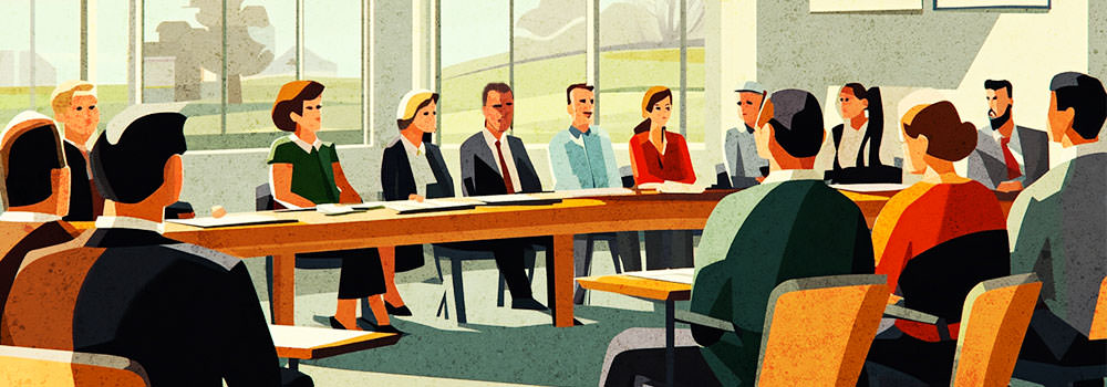 Illustration of a people at a Board meeting