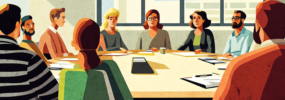 Illustration of a people at a committee meeting