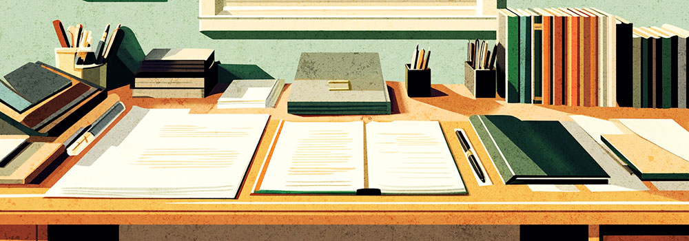 Illustration of legal documents on a desk