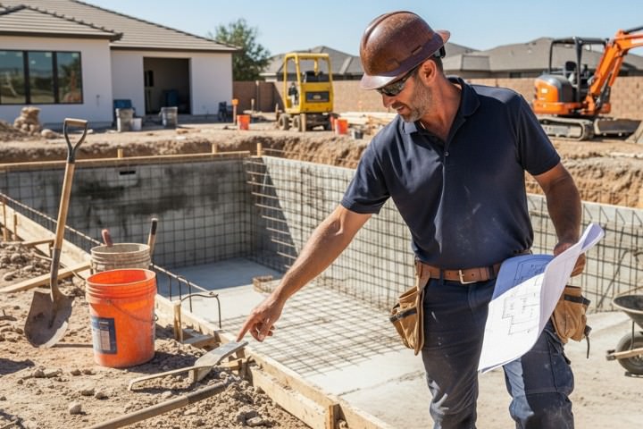 Custom pool builder in Houston working onsite