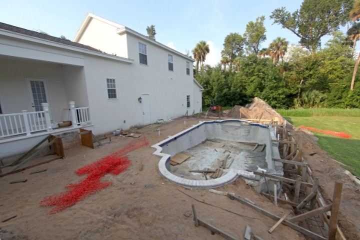 Pool build in progress preparing for control panel and equipment integration