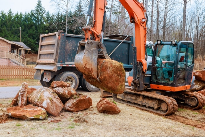 Excavator access for backyard pool construction