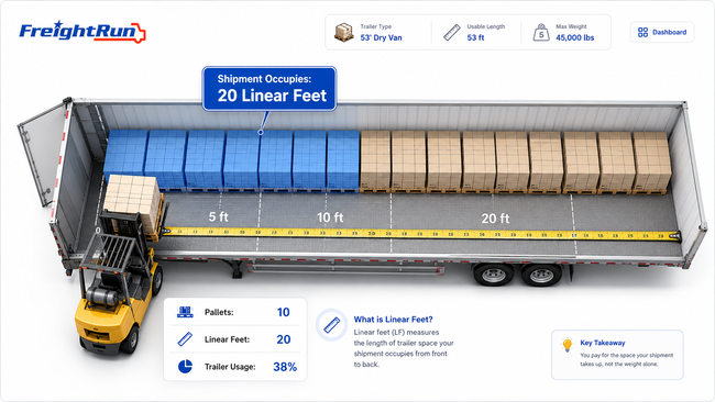 LTL trailer interior showing pallet placement and freight linear feet calculations for trailer space estimation