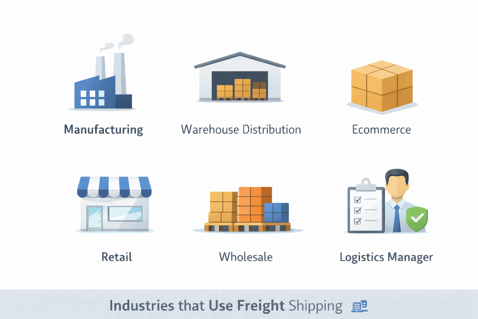Industries that use FreightRun freight shipping services, including manufacturing, e-commerce, and distribution.