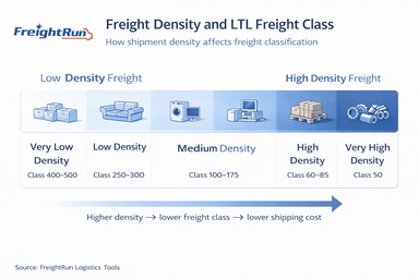 Freight density vs freight class infographic showing how shipment density affects LTL classification