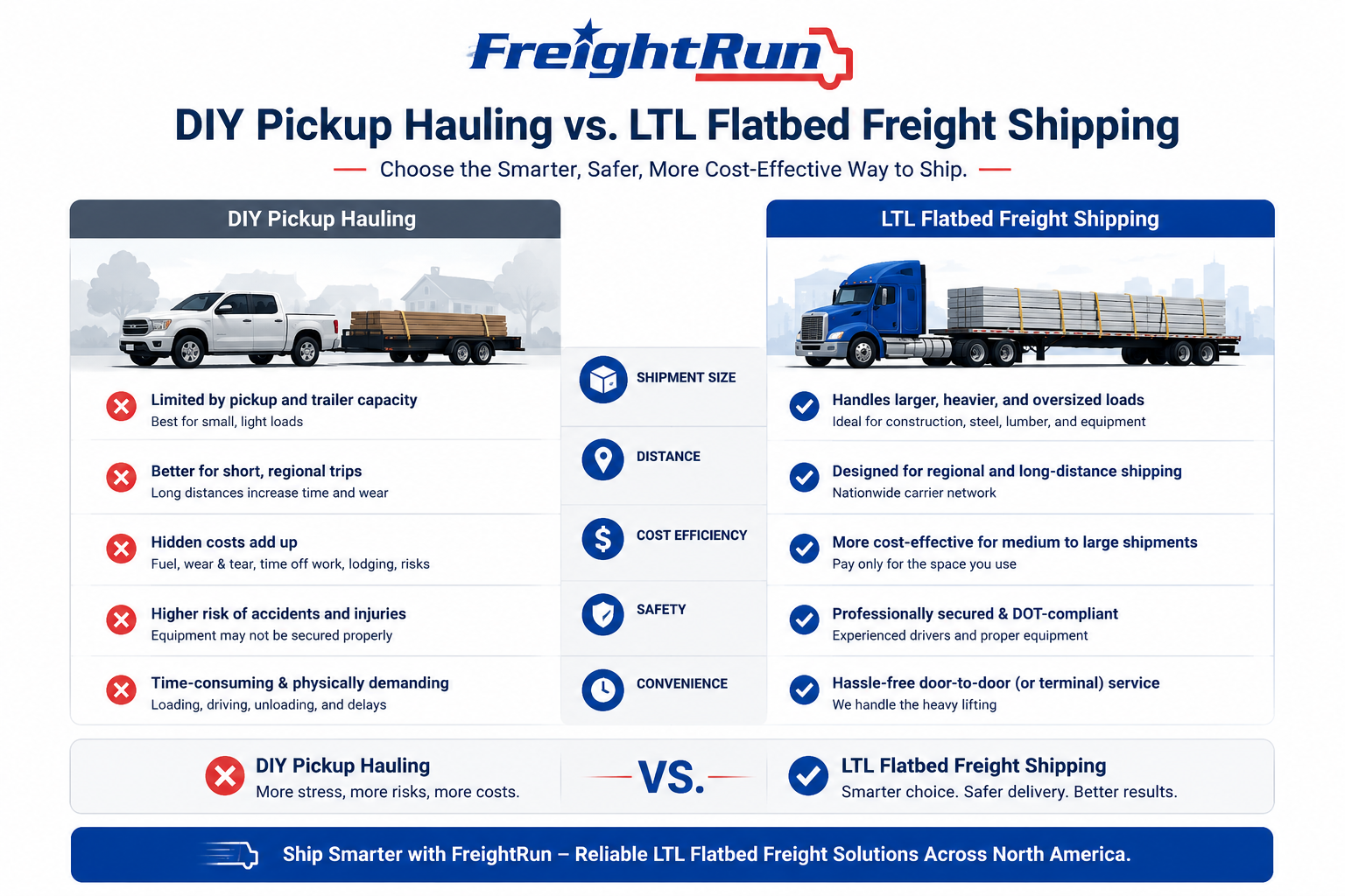 Comparison between hauling lumber in a pickup truck and using freight shipping services