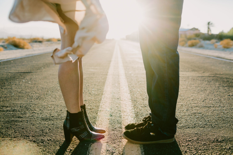 A Windy, Romantic Desert Engagement – Photo by Let's Frolic Together