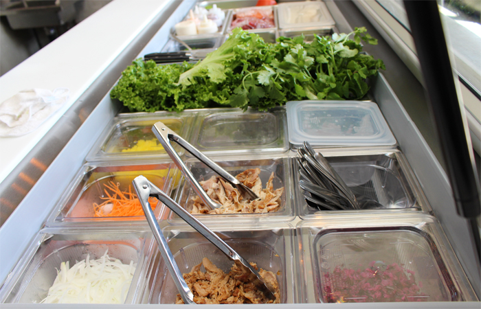 Fill your roll with a variety of fresh toppings including sweet onions, cilantro, mint, green onions, shiso, shibazuke (pickled cucumber and shiso), avocado and much more.