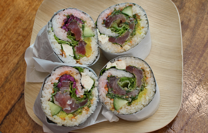 The Up Roll Ultra ($15) is the burrito sized roll where you pick your protein and fill it to your hearts content with any of their free toppings and up to seven of their additional toppings all for one price. We let Manny choose for us omakase style. The resulting ahi roll was delicious, filling and gargantuan.