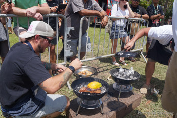 Tweezer action over the hibachi in the live chef's challenge.