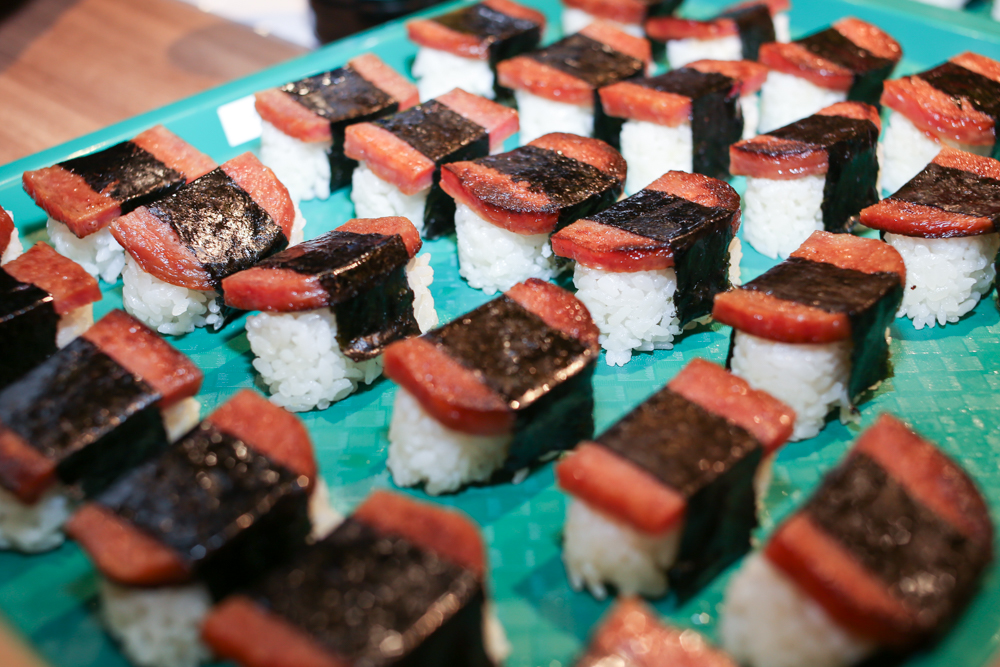 Spam musubi at the popular Musubi Cafe Iyasume.