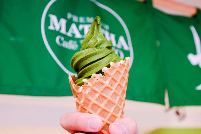 A fresh waffle cone of the matcha soft cream will run you $5.50.