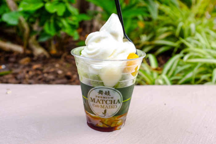 The Maiko Special with vanilla ($7.50) has both vanilla and matcha soft serve ice cream.