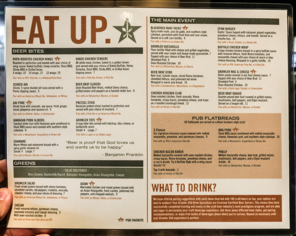Pub favorites, tater tots, chicken wings and sliders accompany dishes with local flair like the edamame and ahi poke.