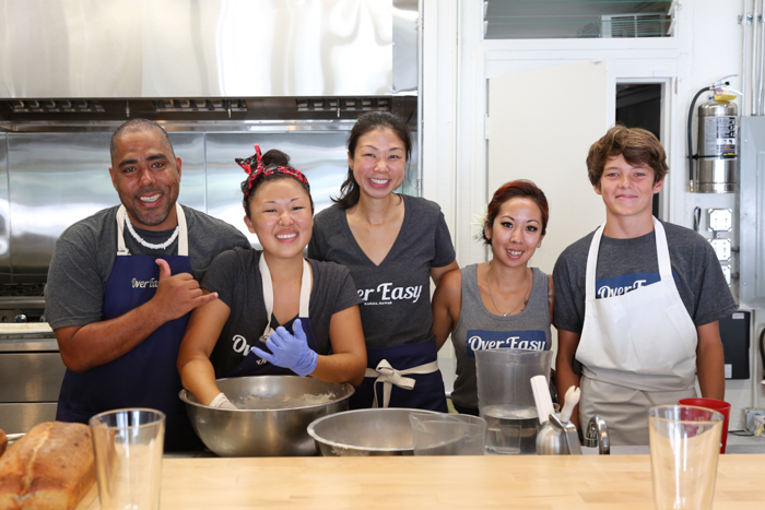 The Over Easy team.: Nik Lobendahn, Kelli Shindo (not my relative), Jennifer Lobendahn, Stacy Hanamoto and Tanner Cleven.