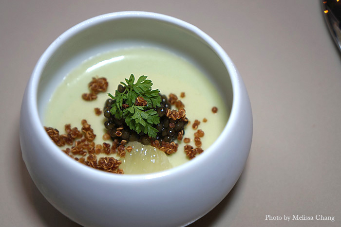 The amuse bouche was a silky fennel custard topped with osetra caviar and crispy quinoa, full of decadent flavors and textures.