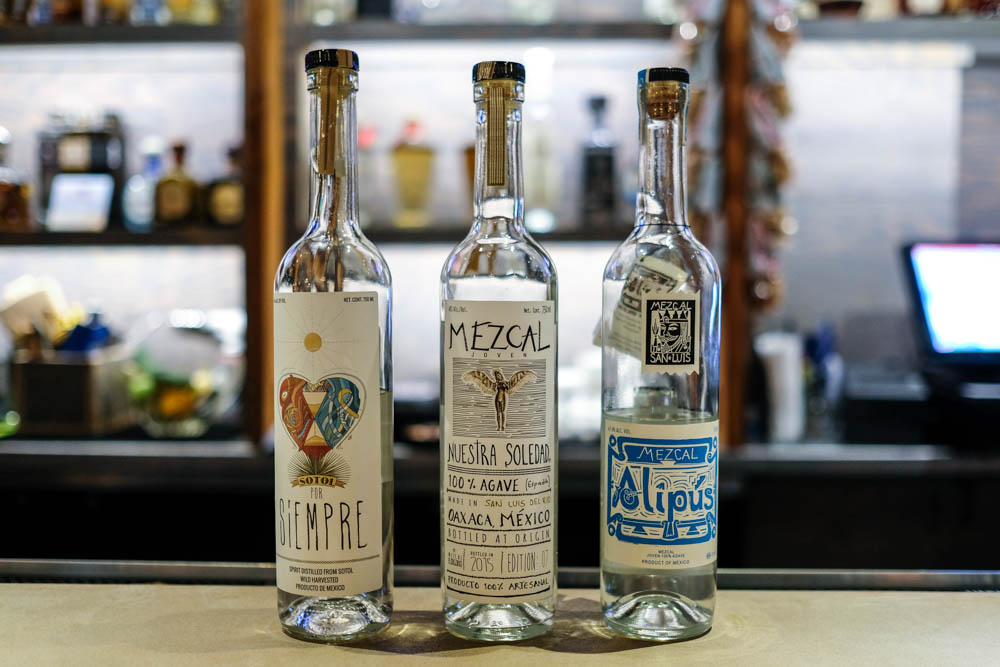 After a short Q&A about our likes, Quinn selected three mezcal for us. Starting from the right with the buttery and spicy Alipus San Miguel from Oaxaca and graduating to the petroleum-esque, full-bodied Sotol pour Siempre, made from a plant called desert spoon.