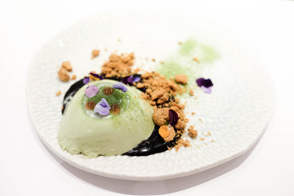 The meal ended on a high note with an incredible matcha panna cotta served with this crazy umeboshi and black sesame syrup. This dessert was made for these urchin plates ($30 each) by Jon Vongvichai.