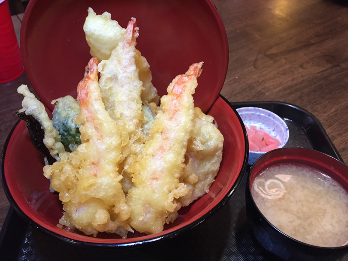 The deluxe tempura don, $15.95. This comes with three pieces of shrimp tempura instead of the above two.