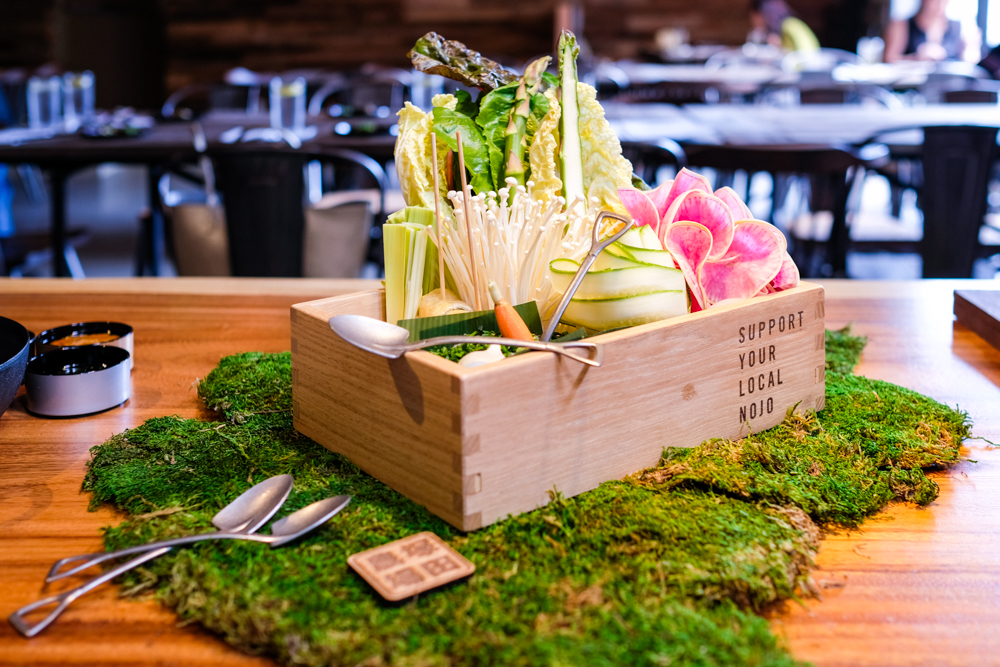The bijin nabe with chicken and vegetables ($50) is meant to be shared amongst 2-3 people and includes garland chrysanthemum, zucchini, watermelon radish, tofu, chives, enoki mushroom, maitake mushroom, abura-age, green onion, and tsukune meatball with tiny shovels to portion them out.