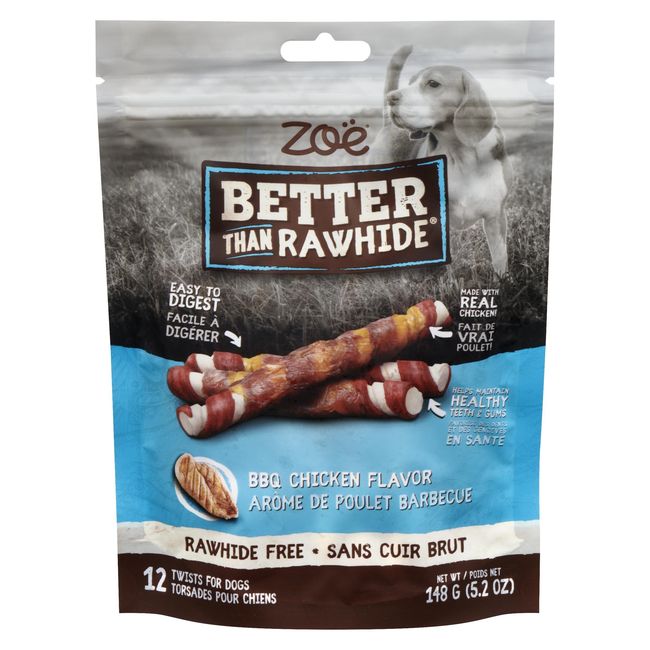 Zoe Better Than Rawhide Bbq Chicken Flavour Twists Sticks For Dogs, 148 G -- 10 Per Case