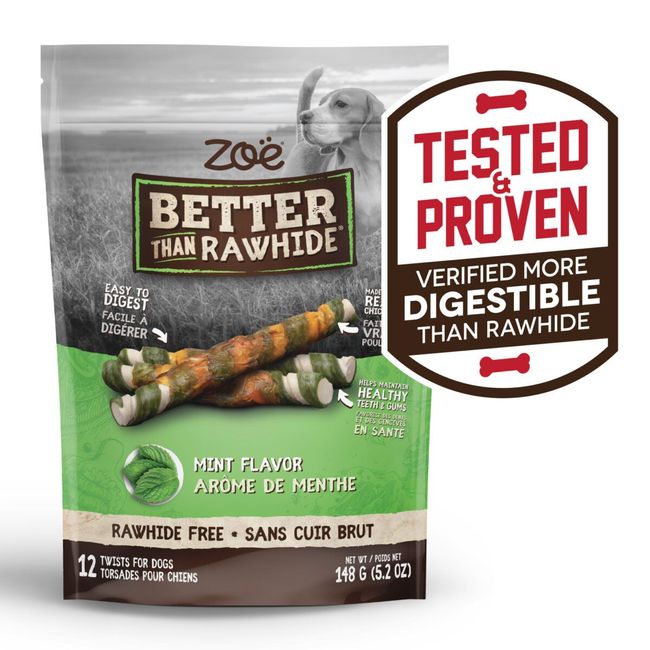 Zoe Better Than Rawhide Mint Flavour Twists Sticks For Dogs, 148 G -- 10 Per Case