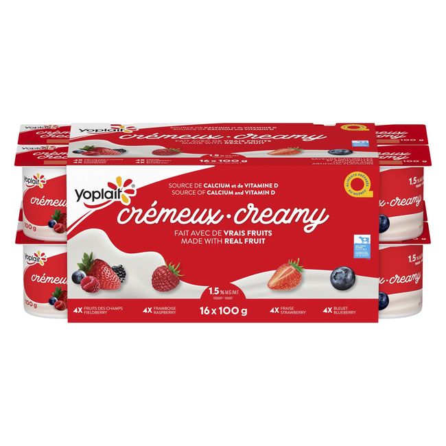Yoplait 100 G De Yaourt Crémeux À La Framboise, À La Myrtille, Aux Fruits Des Champs Et À La Fraise, 16 Unités -- 3 Par Boîte