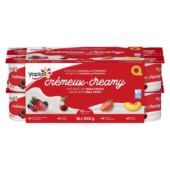 Yoplait 100 G De Yaourt Crémeux Aux Fruits Des Champs, Fraise, Cerise Et Pêche, 16 Unités -- 3 Par Boîte